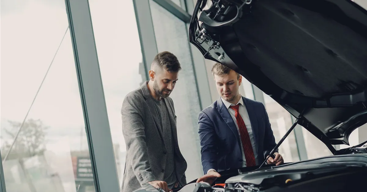 Buyer inspecting a used car before working out the used car tax in Ontario