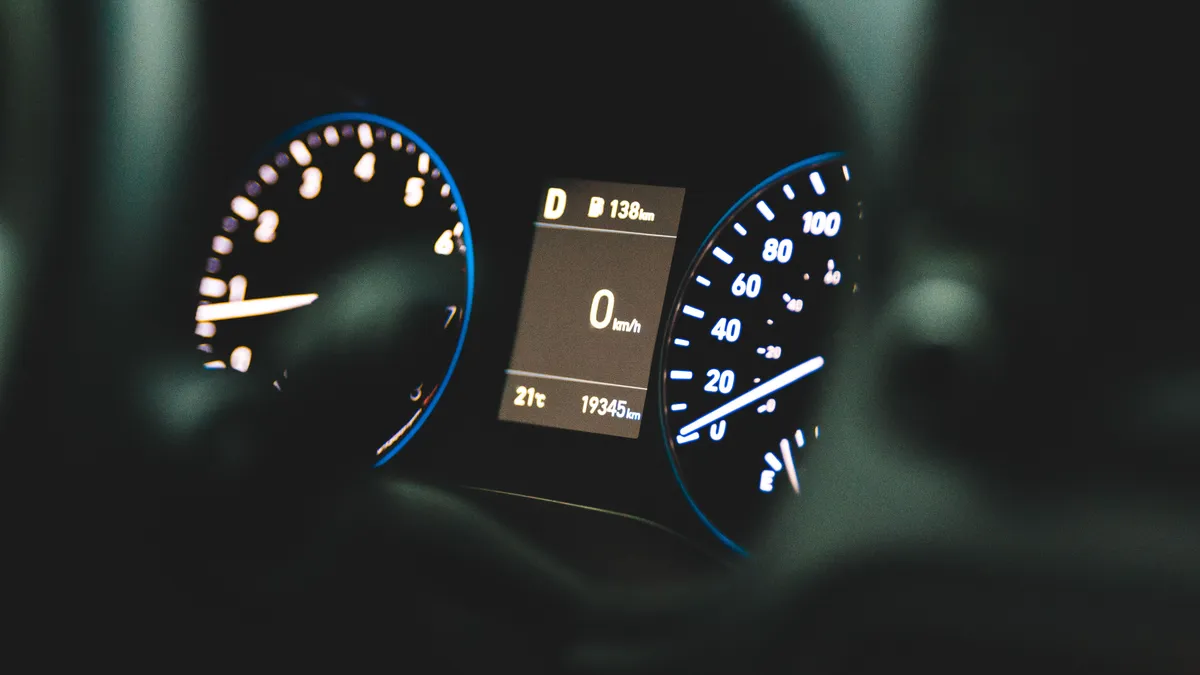 Used car loans Canada: a dashboard showing 19,345 km on the odometer, the reading that sets the lender's term